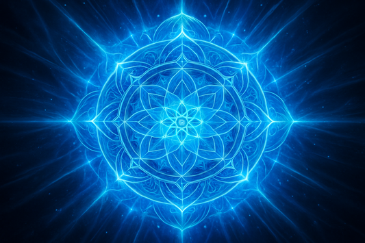 5d glowing blue mandala with energy radiating from it