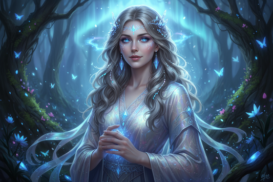 beautiful woman with glowing blue eyes