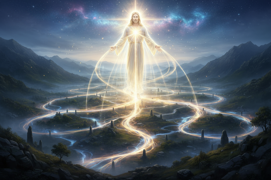 glowing Christ connected to the energy lines of the earth