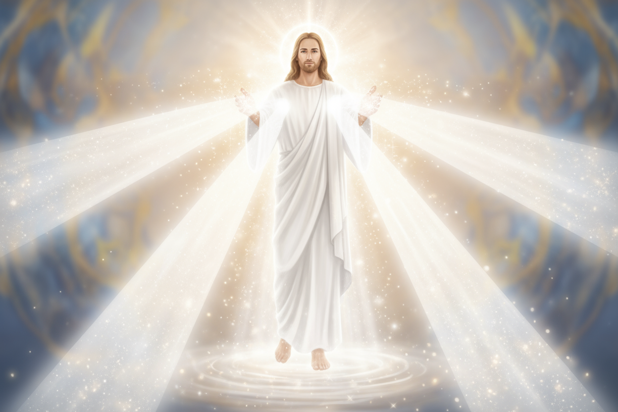 glowing christ sending white healing energy from hands